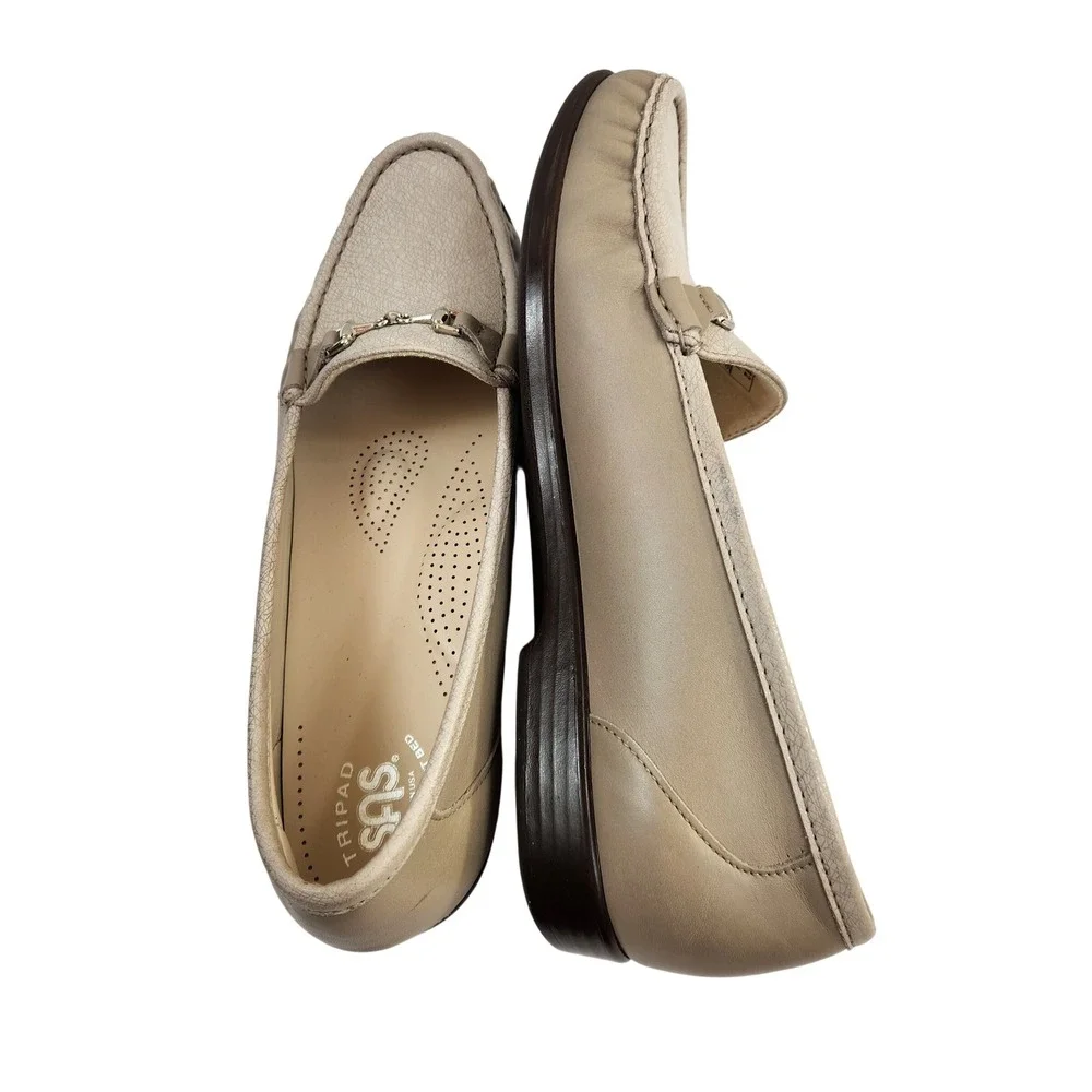 SAS Shoes Tripad Comfort Footbed Loafers Womens Size 12 N Beige Leather Slip On‎